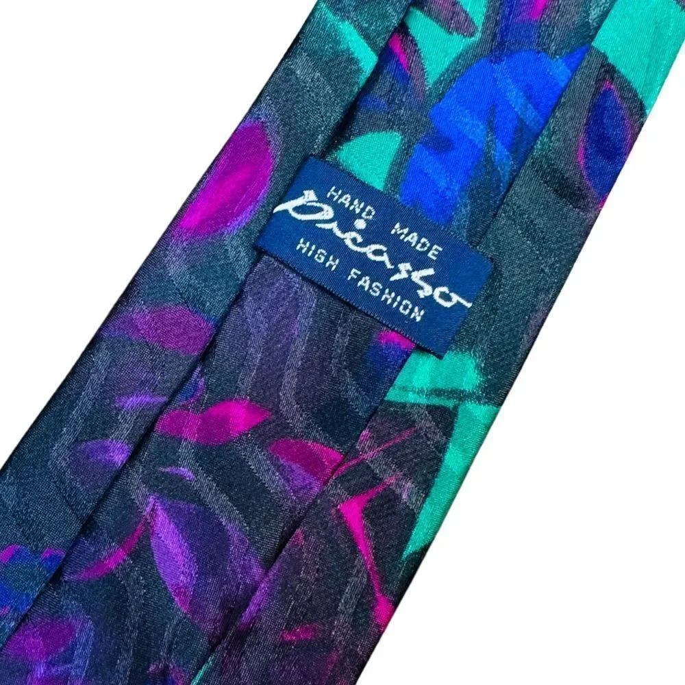 Vintage Picasso tropical flower purple and green silk tie